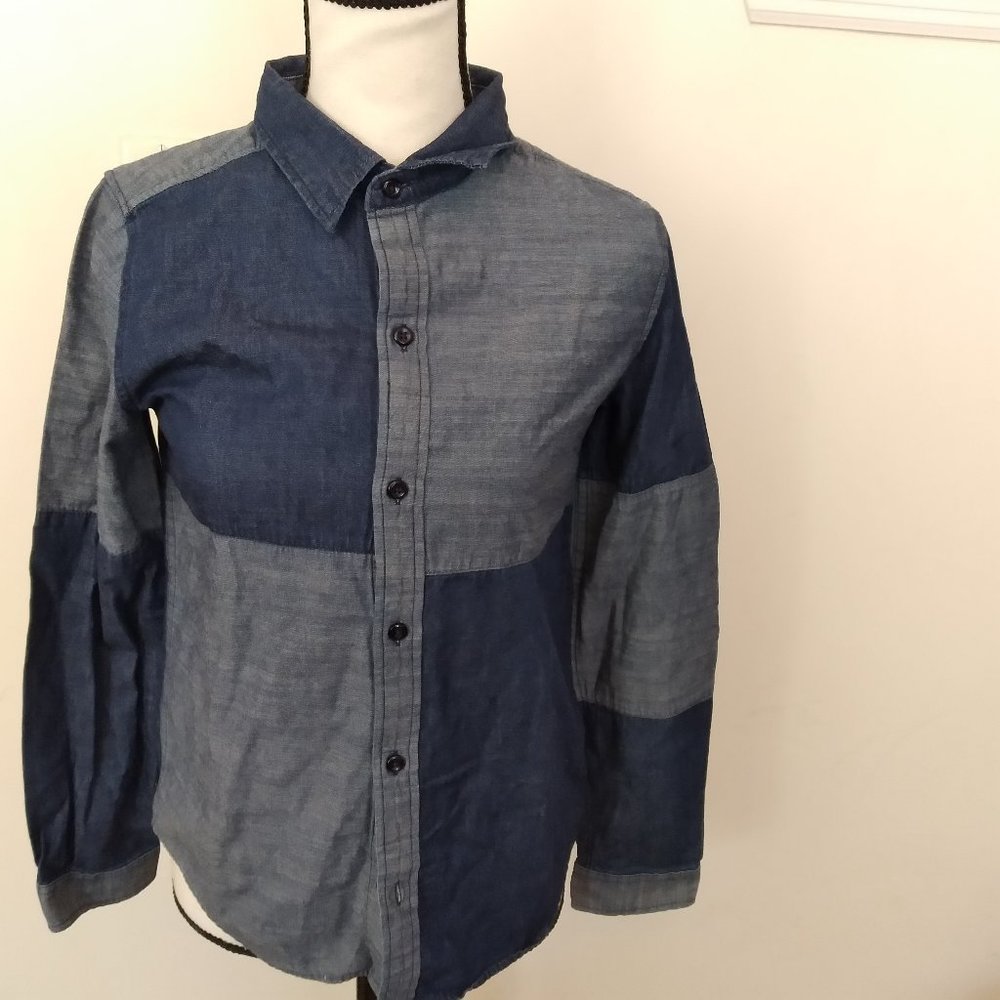 Epic Threads denim chambray colorblock blouse sz M
